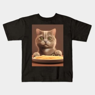 Cat eating spaghetti Kids T-Shirt